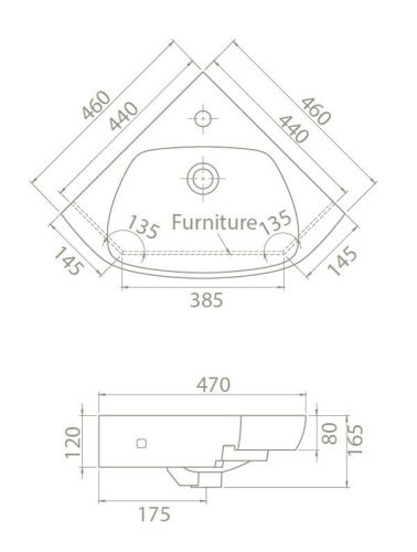 CeraStyle ARDA - SAROKBA építhető - porcelán mosdókagyló - 46 x 46 cm