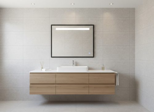 TMP IRON fürdőszobai tükör - FEKETE keret - szögletes - LED világítással - 85 x 68 cm