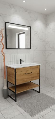 TMP IRON fürdőszobai tükör - FEKETE keret - szögletes - LED világítással - 85 x 68 cm