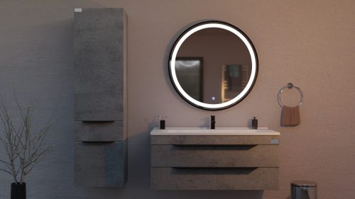 TMP IRON fürdőszoba tükör - FEKETE keret - kerek - LED világítással - érintésmentes kapcsoló - 70 cm