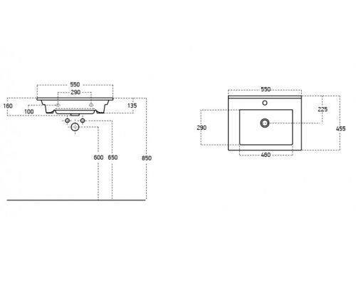 TMP VIVA 55 fali fürdőszobabútor - Sanovit ATRIA 9055 porcelán mosdóval - 55x45,5 cm