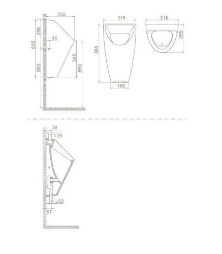CeraStyle CITY - PISZOÁR - porcelán - FELSŐ vízbekötésű - szifonnal - 55 cm x 32 cm