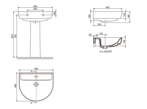 CeraStyle BELLA - szabadon álló - porcelán mosdókagyló 60 x 50 cm