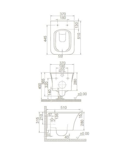 CeraStyle IBIZA fali WC - BEÉPÍTETT bidé funkcióval - rimless - perem nélküli