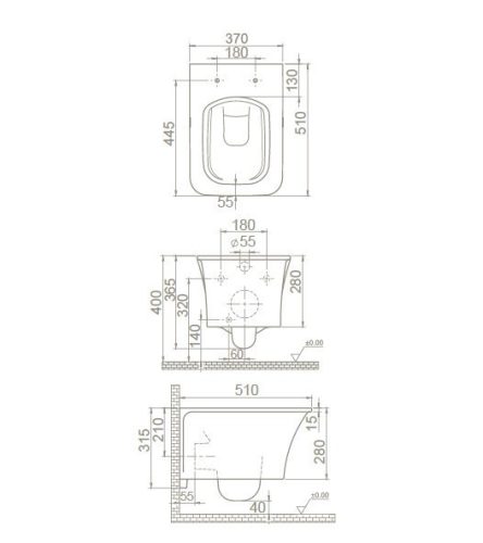 CeraStyle IBIZA fali WC - MATT FEKETE - rimless - perem nélküli