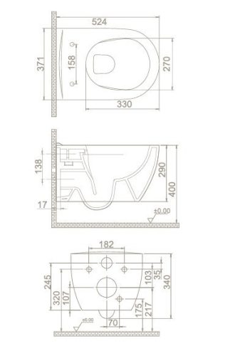 CeraStyle CITY fali WC - BEÉPÍTETT bidé funkcióval - rimless - perem nélküli