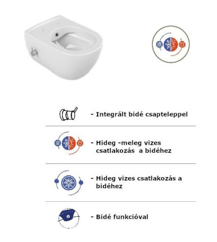 CeraStyle CITY fali WC - BEÉPÍTETT bidé funkcióval - rimless - perem nélküli