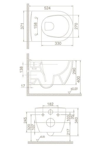 CeraStyle CITY fali WC - perem nélküli - rimless - rejtett szerelésű - 53 cm