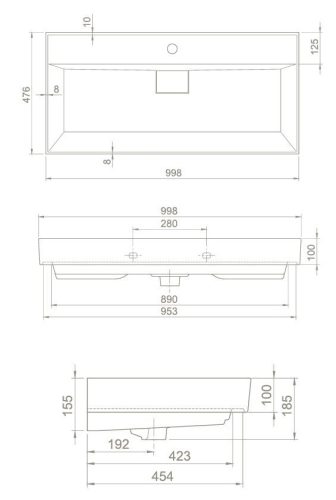 CeraStyle SHARP - porcelán mosdókagyló - 1 csaplyukas - 100 x 48 cm