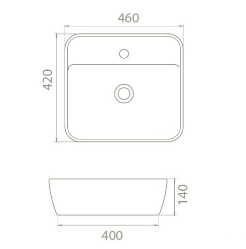 CeraStyle ONE - PULTRA ültethető - Top Counter - porcelán mosdó -  - csaplyukas - 46 x 42 cm