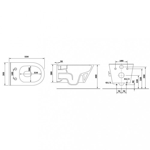Sanovit AVVA fali WC - BEÉPÍTETT bidé funkcióval - rimless - perem nélküli - 53 cm