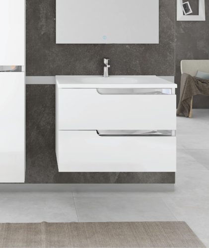 Piramida EURIDIKA fali fürdőszobabútor - műmárvány mosdóval - 2 fiókos - 100 x 48 x 53 cm