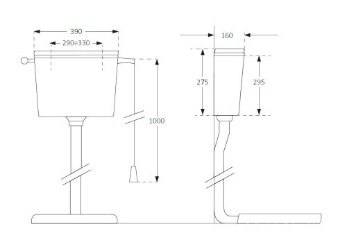 CR ALFA WC tartály - 8l - magas szereléshez - 39 x 30 x 16 cm