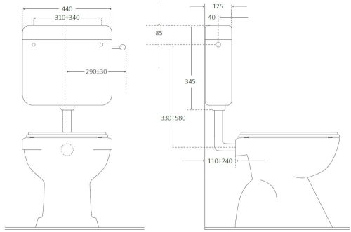 CR DELTA DUO WC tartály - 2 gombos - 8l - alacsony szereléshez 44 x 35 x 12 cm