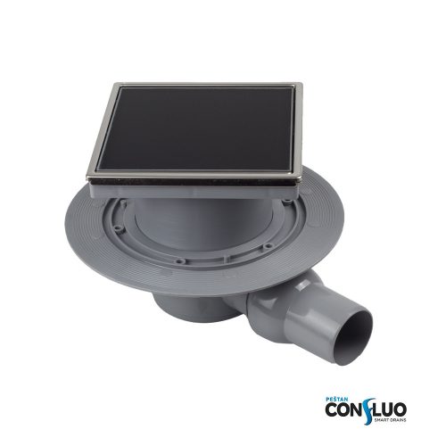 Pestan zuhanyfolyóka Confluo Standard - FEKETE üveg - 10 x 10 cm