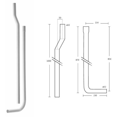 WC bekötőcső 32-es - hosszú - magas szereléshez