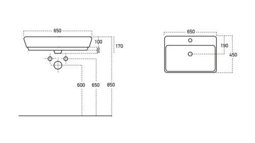Sanovit - 3065 collections - PULTRA ültethető - Top Counter - porcelán mosdó -  - 65 x 45 cm