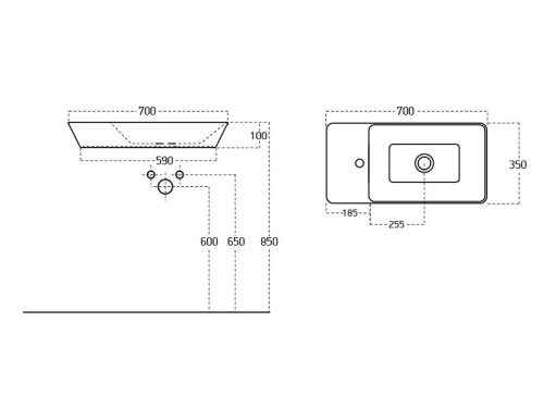 Sanovit - PULTRA ültethető - Top Counter- porcelán mosdó - bal vagy jobb csaplyukas -  - 70 x 35 cm