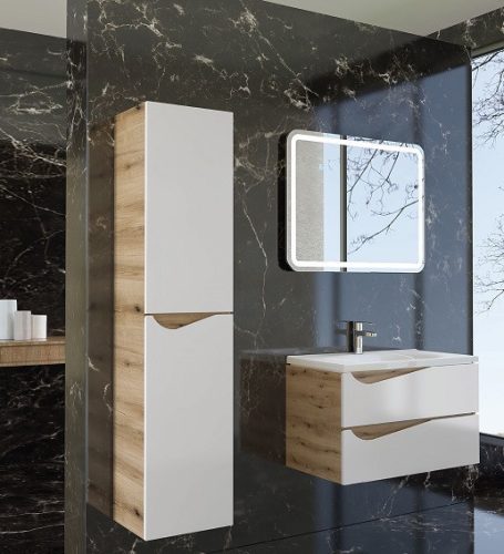 Piramida BETA fali fürdőszoba - állószekrény - ALPINFEHÉR-TÖLGY - 35 x 150 x 30 cm