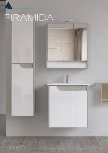 Piramida BETA fali fürdőszoba - állószekrény - FEHÉR-SZÜRKE - 35 x 150 x 30 cm