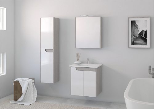 Piramida BETA fali fürdőszoba - állószekrény - FEHÉR-SZÜRKE - 35 x 150 x 30 cm