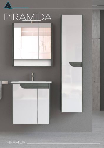Piramida EURIDIKA fali fürdőszobabútor - műmárvány mosdóval -2 ajtós - FEHÉR-SÖTÉT - 65 x 48 x 62 cm