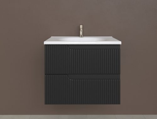 Piramida EURIDIKA fali fürdőszobabútor - műmárvány mosdóval -2 fiókos - PINO FEKETE - 65 x 48 x 53 c