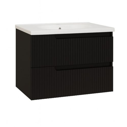 Piramida EURIDIKA fali fürdőszobabútor - műmárvány mosdóval -2 fiókos - PINO FEKETE - 65 x 48 x 53 c