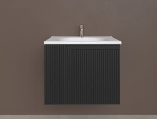 Piramida EURIDIKA fali fürdőszobabútor - műmárvány mosdóval -2 ajtós - PINO FEKETE - 65 x 48 x 53 cm