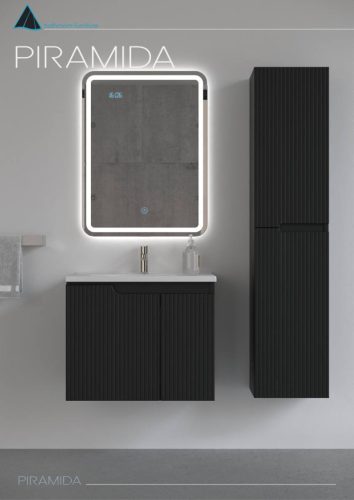 Piramida EURIDIKA fali fürdőszobabútor - műmárvány mosdóval -2 ajtós - PINO FEKETE - 65 x 48 x 53 cm