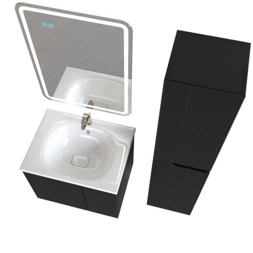 Piramida EURIDIKA fali fürdőszobabútor - műmárvány mosdóval -2 ajtós - PINO FEKETE - 65 x 48 x 53 cm