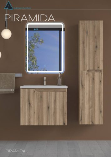 Piramida EURIDIKA fali fürdőszobabútor - műmárvány mosdóval -2 ajtós - PINO TÖLGY - 65 x 48 x 53 cm