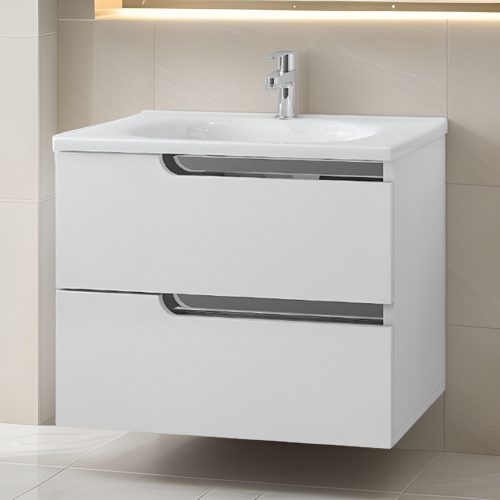 Piramida EURIDIKA fali fürdőszobabútor - műmárvány mosdóval -2 fiókos - 65 x 53 x 48 cm