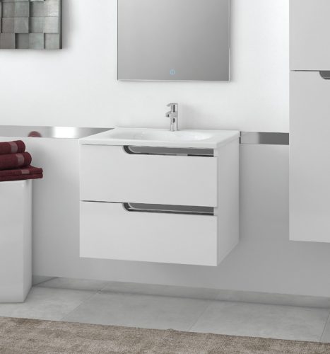 Piramida EURIDIKA fali fürdőszobabútor - műmárvány mosdóval -2 fiókos - 65 x 53 x 48 cm