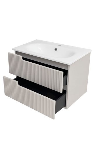 Piramida EURIDIKA fali fürdőszobabútor - műmárvány mosdóval -2 fiókos - PINO BÉZS - 75 x 48 x 53 cm