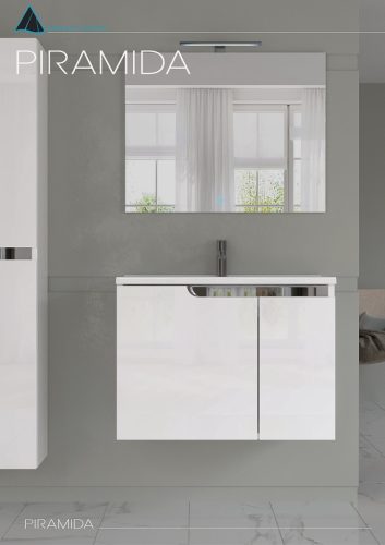 Piramida EURIDIKA fali fürdőszobabútor - műmárvány mosdóval -2 ajtós - 75 x 48 x 53 cm