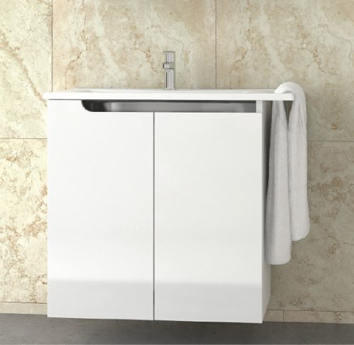 Piramida EURIDIKA fali /álló fürdőszobabútor - műmárvány mosdóval - 2 ajtós - 82 x 73 x 46 cm