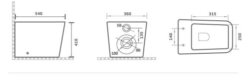 Eros ES QUADRO padlón álló WC - ülőkével komplett - perem nélküli öblítés - alsó / hátsó kifolyású