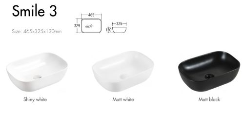 Eros SMILE 3 - PULTRA ültethető - Top Counter - porcelán mosdó - MATT FEKETE - 46,5 x 32,5 x 13 cm