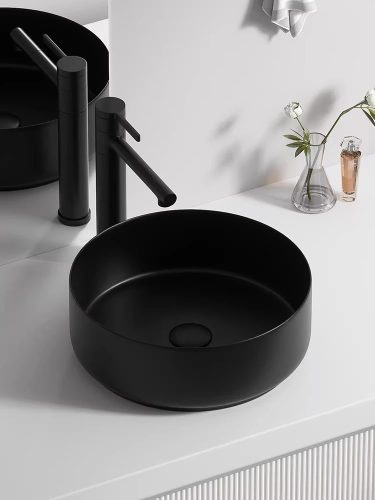 Eros SIMPLE 8 - PULTRA ültethető - Top Counter - porcelán mosdó - MATT FEKETE - 36 x 36 x 13 cm