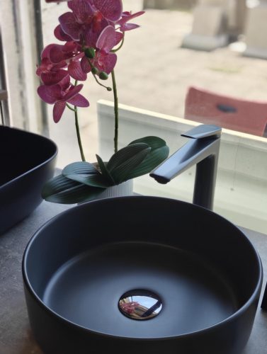 Eros SIMPLE 8 - PULTRA ültethető - Top Counter - porcelán mosdó - MATT FEKETE - 36 x 36 x 13 cm