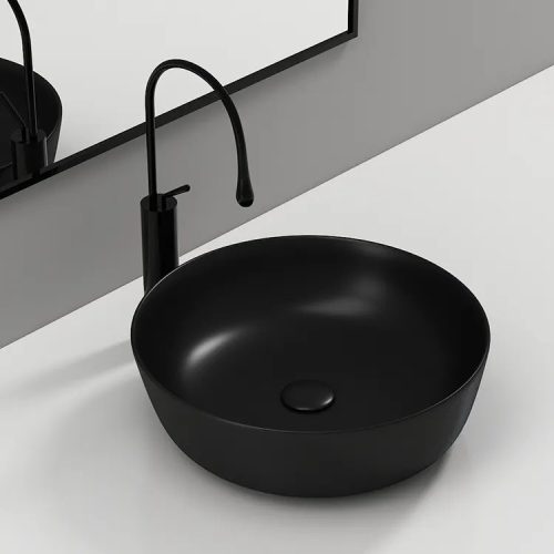 Eros RAISE - PULTRA ültethető - Top Counter - porcelán mosdó - MATT FEKETE - O - Ø 41 cm