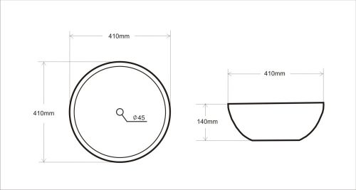 Eros RAISE - PULTRA ültethető - Top Counter - porcelán mosdó - MATT FEKETE - O - Ø 41 cm