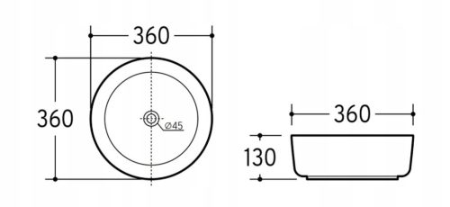 Eros SIMPLE 8 - PULTRA ültethető - Top Counter - porcelán mosdó - 36 x 36 x 13 cm
