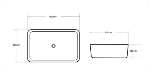 Eros SLIM 2 - PULTRA ültethető - Top Counter - porcelán mosdó - 61 x 35 x 11 cm