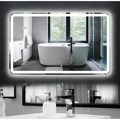 Viva AURA fürdőszoba tükör - érintőkapcsolós - páramenetesítős - órával - LED - FEKVŐ - 100 x 70 cm