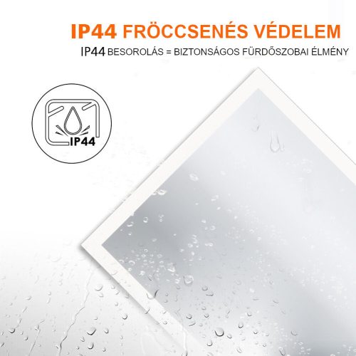 Viva AURA fürdőszoba tükör - érintőkapcsolós - páramenetesítős - órával - LED - FEKVŐ - 100 x 70 cm