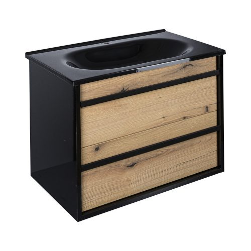 Piramida EURIDIKA OLIVA-FEKETE - fali fürdőszobabútor fekete mosdóval - 65 x 53 x 48 cm