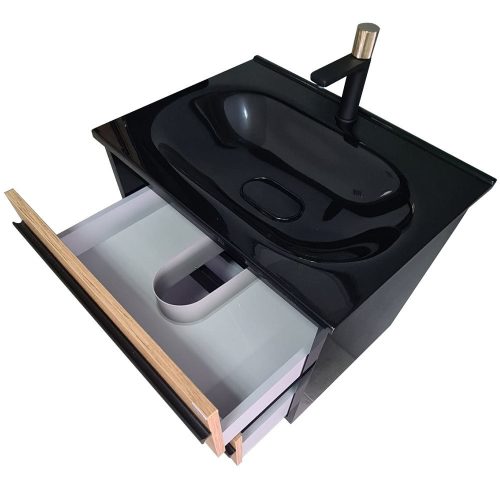 Piramida EURIDIKA OLIVA-FEKETE - fali fürdőszobabútor fekete mosdóval - 65 x 53 x 48 cm