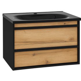   Piramida EURIDIKA OLIVA-FEKETE - fali fürdőszobabútor fekete mosdóval - 75 x 53 x 48 cm